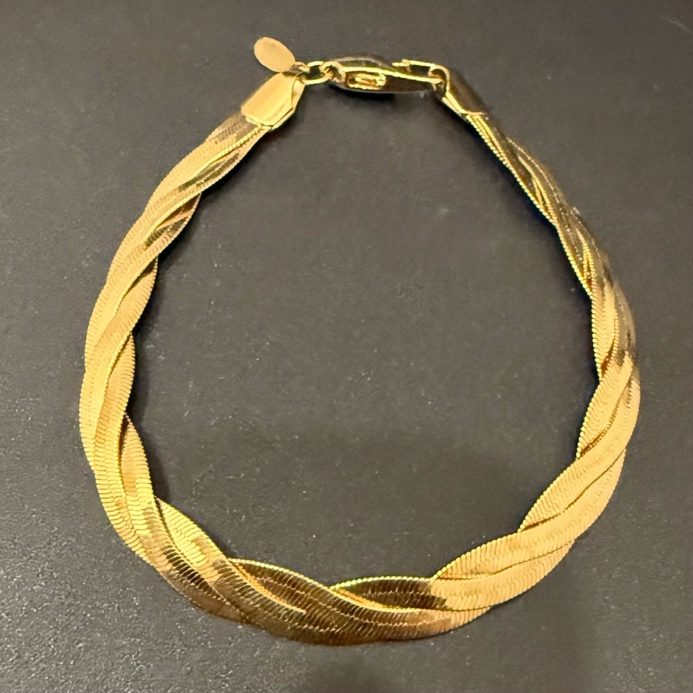 Vintage 14KGE B.C. LIND Gold Electroplated Braided Flat Chain Bracelet 7.6g.